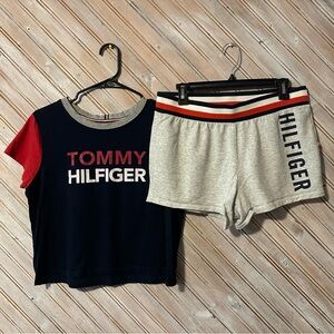 Tommy Hilfiger Booty Short + Short Sleeve T Shirt Pajama Set Matching Sleepwear